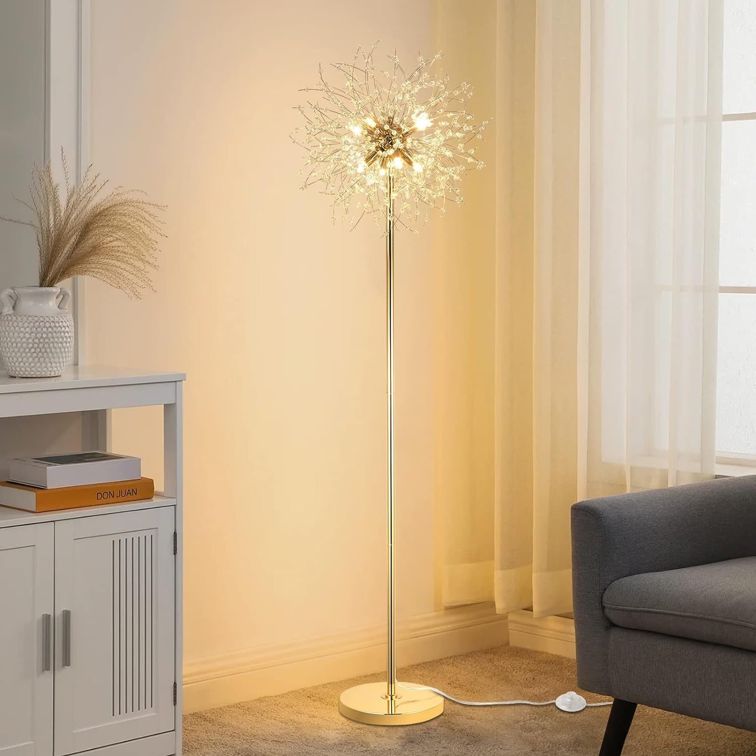 Bedroom Crystal Floor Lamp,,69 Inch High Pole Lamp,Modern Room Decorative Floor Lamp,Includes 32 Fireworks Crystal Suspenders, Chrome Finish Unavailable Platforms- Welfel - Image 7