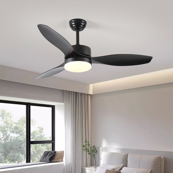 52 Inch Indoor And Outdoor Ceiling Fan With LED Selected Light Kit - Black