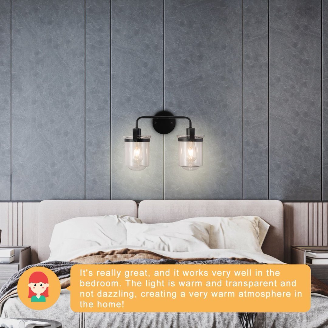 2-Light With Clear Glass Shade,Modern Sconce, Industrial Indoor Light Fixture For Bathroom Living Room Bedroom Over Kitchen Sink,E26 Socket,No Bulb - Image 4