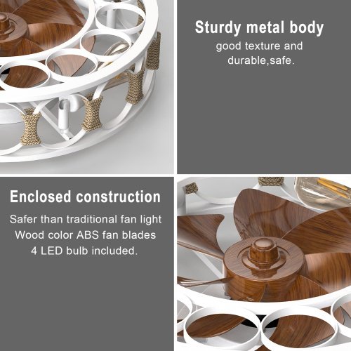 Cage Ceiling Fan With Light Remote Control, Semi-recessed Modern Ceiling Fan, 6 Speed Reversible Blades, 4 LED Bulbs Included Unavailable Platforms- Temu - Image 10