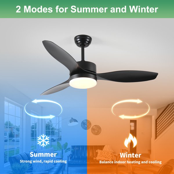 52 Inch Indoor And Outdoor Ceiling Fan With LED Selected Light Kit - Black - Image 6