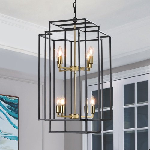 8 Lights Black & Gold Lantern Tiered Chandelier, Industrial Farmhouse Chandelier - No Bulbs Unavailable Platform- Temu - Image 3