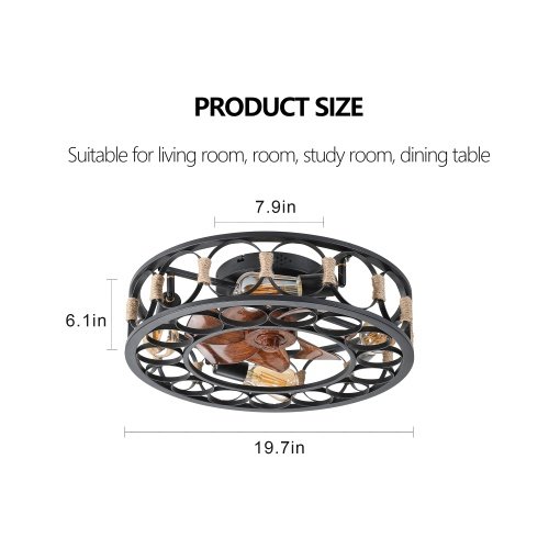Cage Ceiling Fan With Light Remote Control, Low-profile Built-in Farmhouse Modern Ceiling Fan, 6 Speed Reversible Blades, Including 5 LED Bulbs Unavailable Platforms- Temu - Image 4