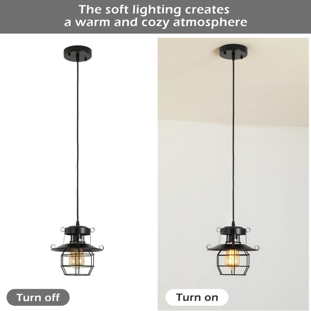 Vintage Farmhouse Pendant Light Rustic Metal Caged Pendant Lights Black Cage Hanging Lamp For Kitchen Island Entryy Bedrooms Living Room Barn,Adjustable Height,E26 Bulb 1 Light - Image 8