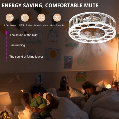 Cage Ceiling Fan With Light Remote Control, Semi-recessed Modern Ceiling Fan, 6 Speed Reversible Blades, 4 LED Bulbs Included Unavailable Platforms- Temu - Image 9