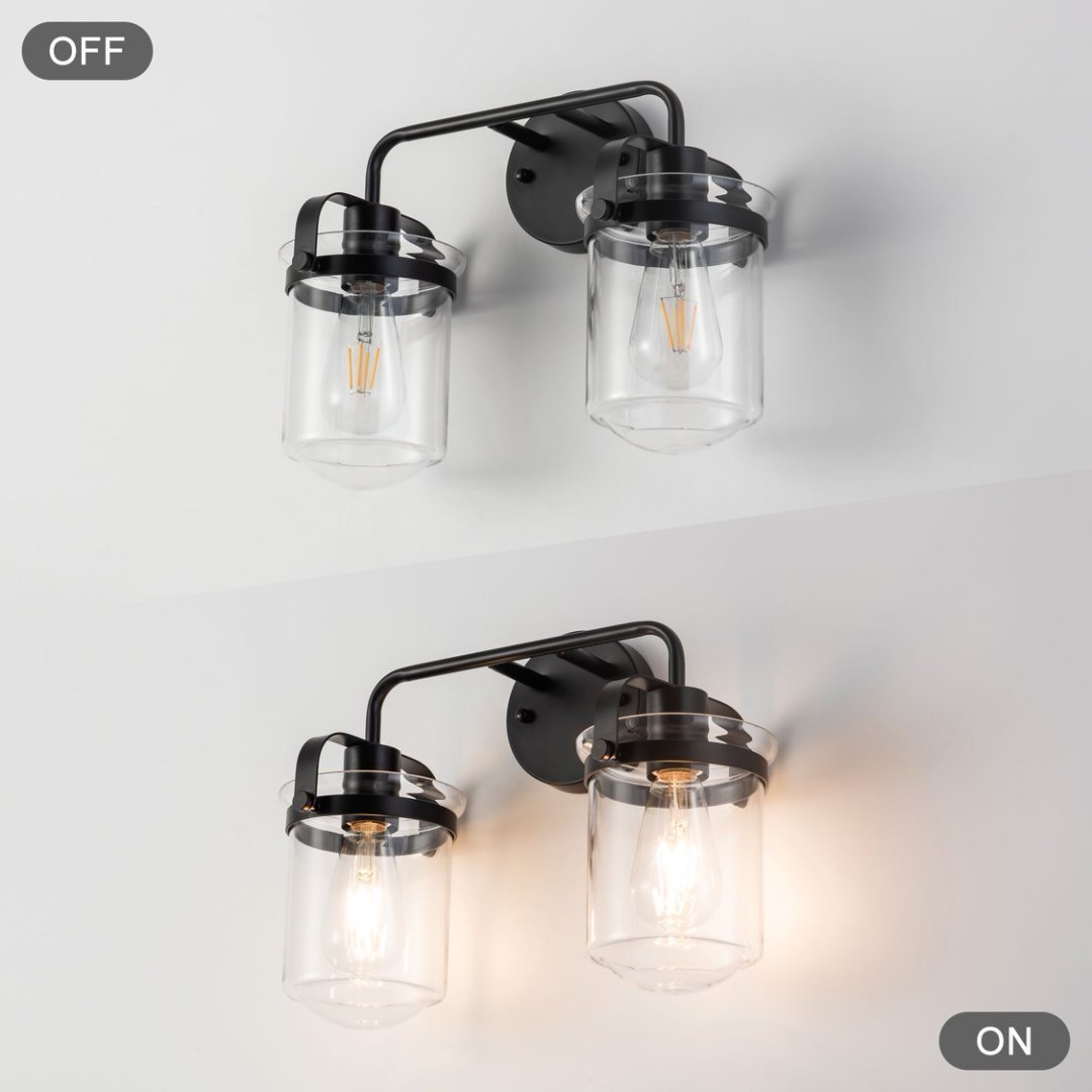 2-Light With Clear Glass Shade,Modern Sconce, Industrial Indoor Light Fixture For Bathroom Living Room Bedroom Over Kitchen Sink,E26 Socket,No Bulb - Image 6