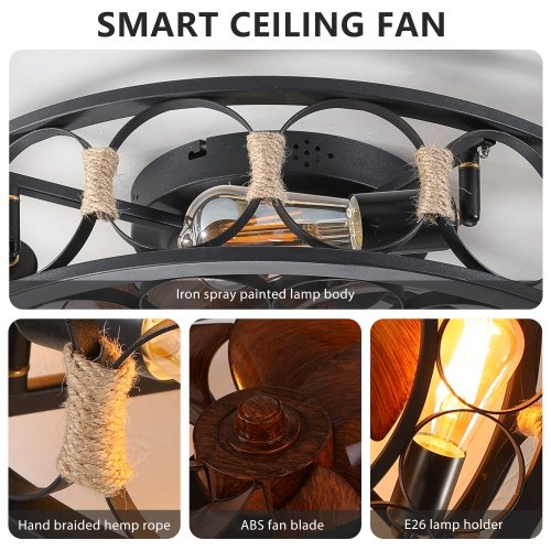 Cage Ceiling Fan With Light Remote Control, Low-profile Built-in Farmhouse Modern Ceiling Fan, 6 Speed Reversible Blades, Including 5 LED Bulbs Unavailable Platforms- Temu - Image 5