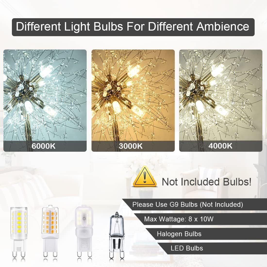 Bedroom Crystal Floor Lamp,,69 Inch High Pole Lamp,Modern Room Decorative Floor Lamp,Includes 32 Fireworks Crystal Suspenders, Chrome Finish Unavailable Platforms- Welfel - Image 3