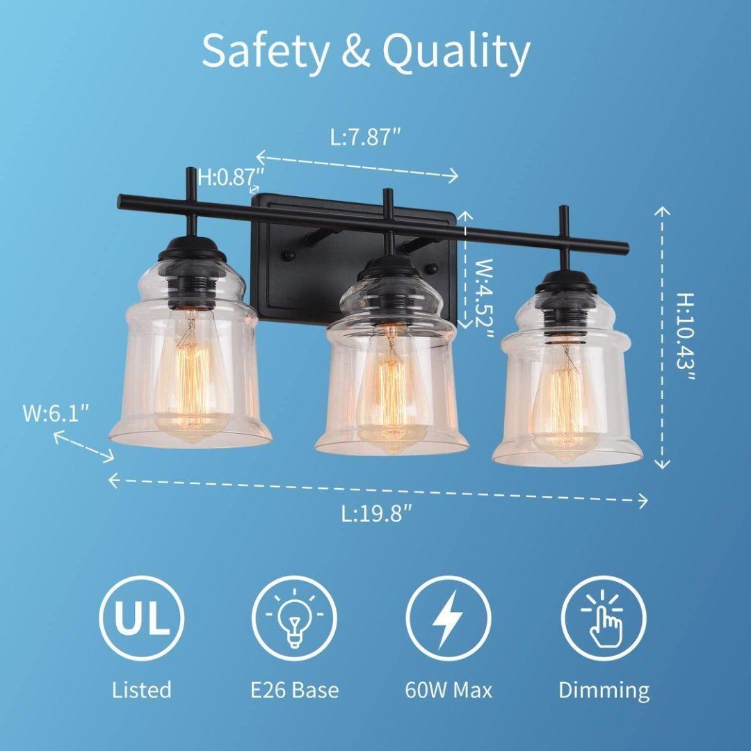 3-Light With Clear Glass Satin Shade,Unique Hand-make Lampshade, Industrial Indoor Light Fixture For Bathroom Living Room Bedroom Over Kitchen Sink,E26 Socket No Bulb - Image 8