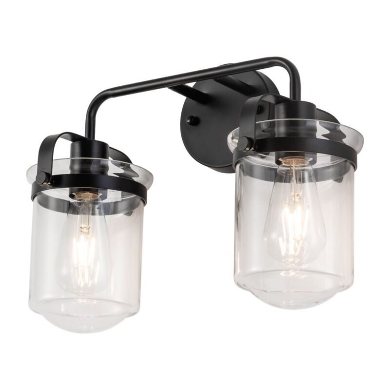 2-Light With Clear Glass Shade,Modern Sconce, Industrial Indoor Light Fixture For Bathroom Living Room Bedroom Over Kitchen Sink,E26 Socket,No Bulb