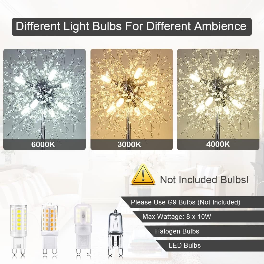 Bedroom Crystal Floor Lamp,,69 Inch High Pole Lamp,Modern Room Decorative Floor Lamp,Includes 32 Fireworks Crystal Suspenders, Chrome Finish Unavailable Platforms- Welfel - Image 9