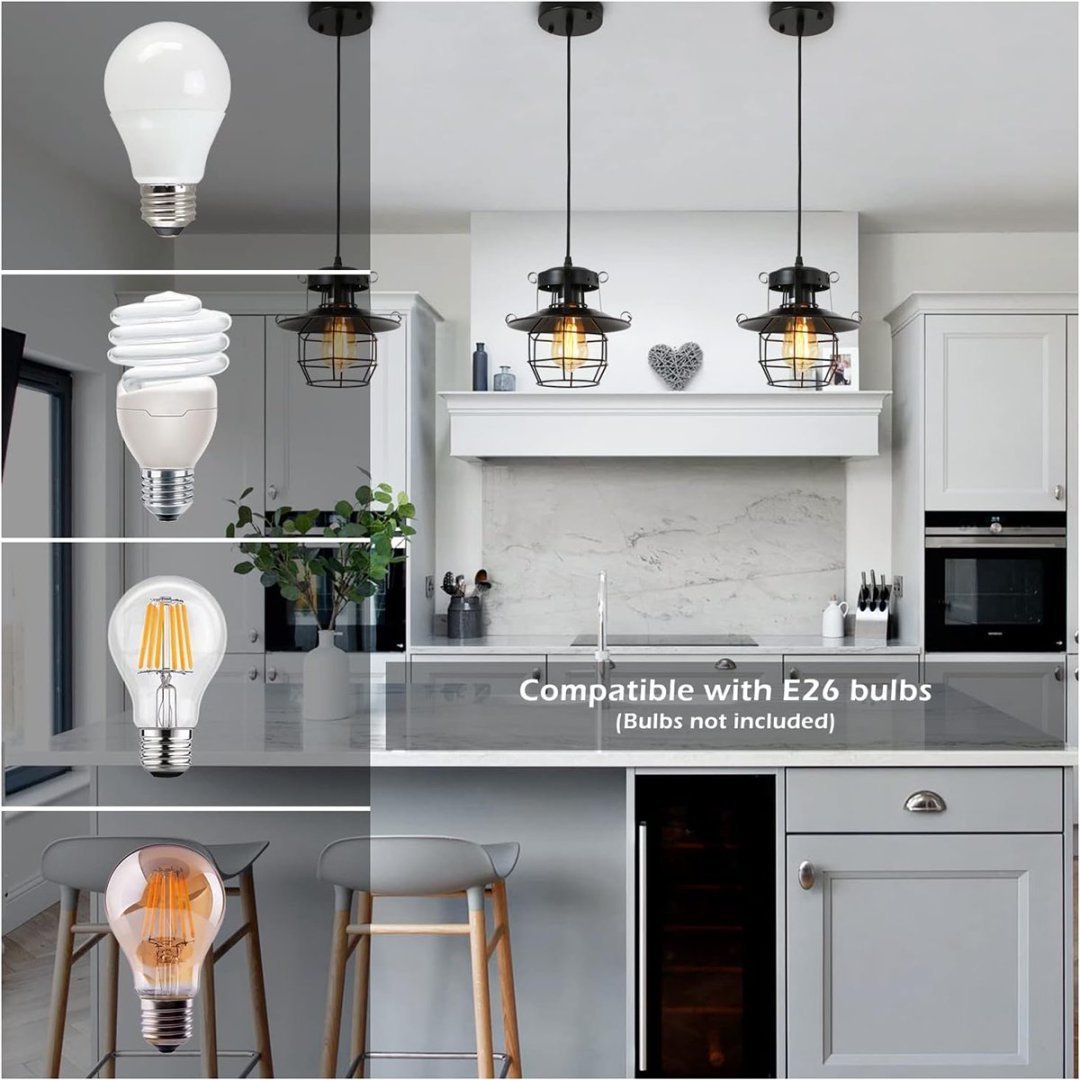 Vintage Farmhouse Pendant Light Rustic Metal Caged Pendant Lights Black Cage Hanging Lamp For Kitchen Island Entryy Bedrooms Living Room Barn,Adjustable Height,E26 Bulb 1 Light - Image 3