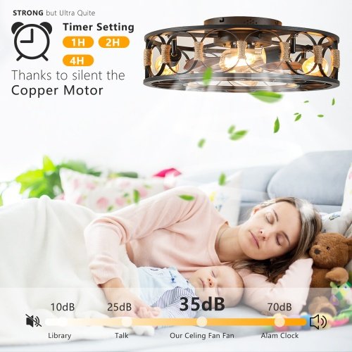 Cage Ceiling Fan With Light Remote Control, Low-profile Built-in Farmhouse Modern Ceiling Fan, 6 Speed Reversible Blades, Including 5 LED Bulbs Unavailable Platforms- Temu - Image 8