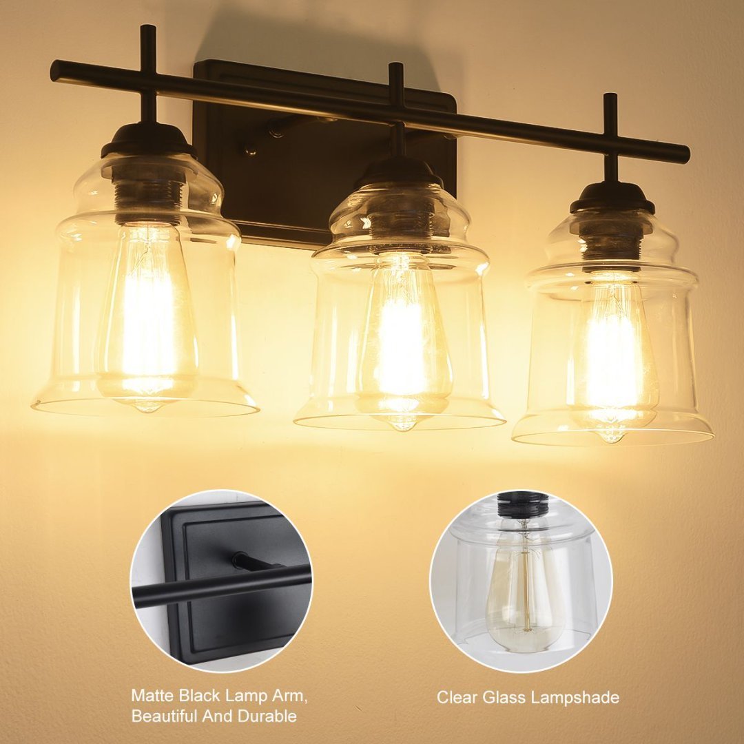 3-Light With Clear Glass Satin Shade,Unique Hand-make Lampshade, Industrial Indoor Light Fixture For Bathroom Living Room Bedroom Over Kitchen Sink,E26 Socket No Bulb - Image 10