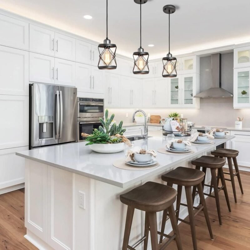 Industrial Pendant Lighting For Kitchen Island, Rustic Mini Cage Pendant Light, Farmhouse Pendant Lamp With Silver Grey Adjustable For Dining Room, Hallway, Entryway, Bedroom