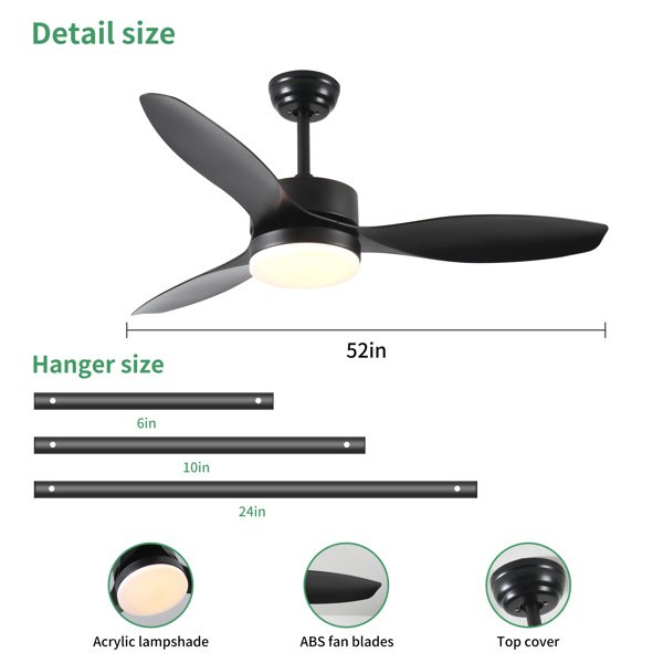 52 Inch Indoor And Outdoor Ceiling Fan With LED Selected Light Kit - Black - Image 4