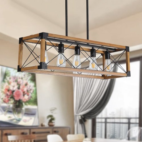 5 Lights Vintage Farmhouse Chandelier For Kitchen, Living Room, Dining Room Walnut - No Bulbs Unavailable Platforms- Temu - Image 4