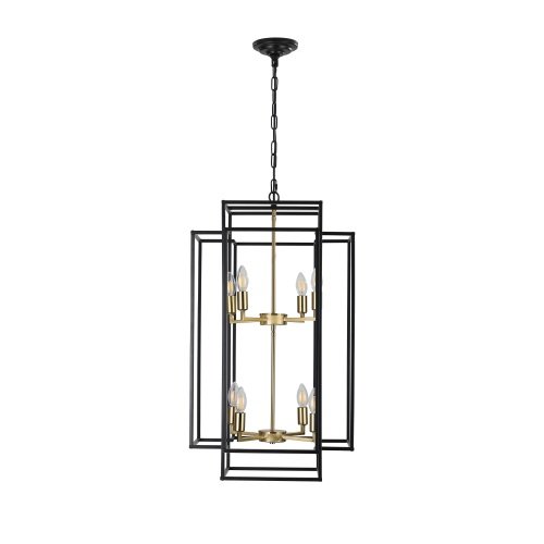 8 Lights Black & Gold Lantern Tiered Chandelier, Industrial Farmhouse Chandelier - No Bulbs Unavailable Platform- Temu - Image 4