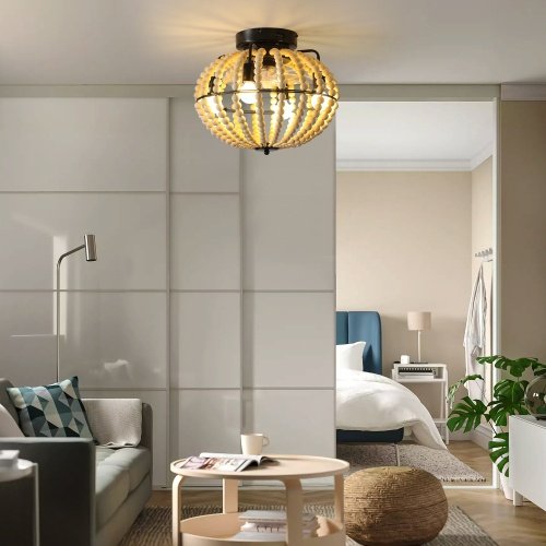 Beaded Fan Lamp Wooden Beaded Chandelier Oak White Unavailable Platforms- Temu - Image 3