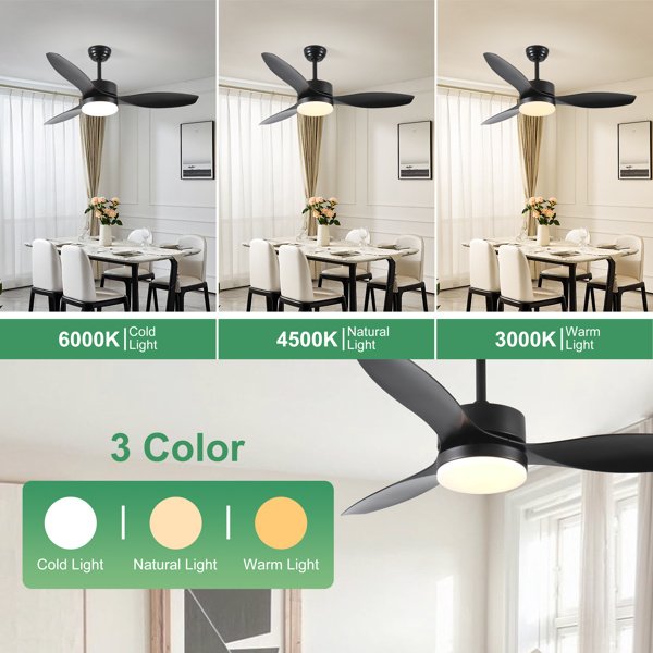 52 Inch Indoor And Outdoor Ceiling Fan With LED Selected Light Kit - Black - Image 3