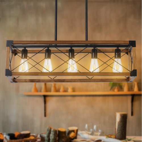 5 Lights Vintage Farmhouse Chandelier For Kitchen, Living Room, Dining Room Walnut - No Bulbs Unavailable Platforms- Temu